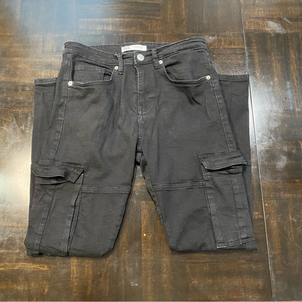 Zara Men Cargo Fit Stylish Black Denim Jeans Size USA 31